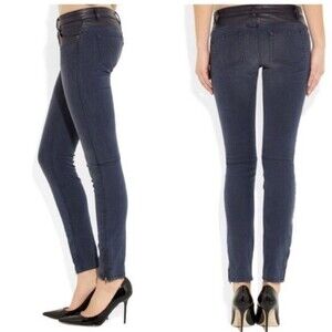 Maje Romuald Faux Leather-Paneled Skinny Jeans 36